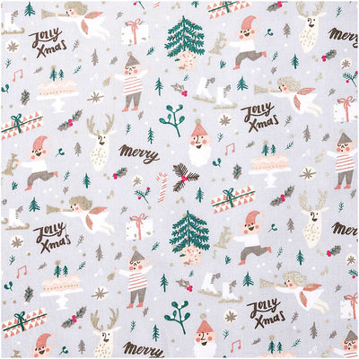 Tela Popelina Navidad, Grey, Elves, Gold, Neón (100% Algodón)  De corte, 140 cm de Ancho
