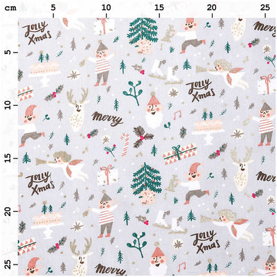 Tela Popelina Navidad, Grey, Elves, Gold, Neón (100% Algodón)  De corte, 140 cm de Ancho