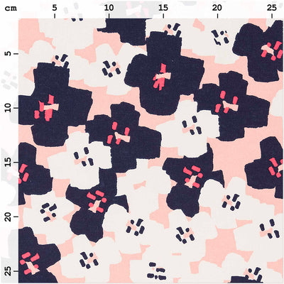 Tela Popelina Pink, SM. Flowers, Black (100% Algodón)  De corte, 140 cm de Ancho