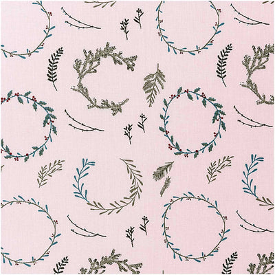 Tela Popelina Navidad Powder, Wreaths, Green (100% Algodón)  De corte, 140 cm de Ancho