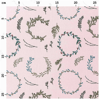 Tela Popelina Navidad Powder, Wreaths, Green (100% Algodón)  De corte, 140 cm de Ancho