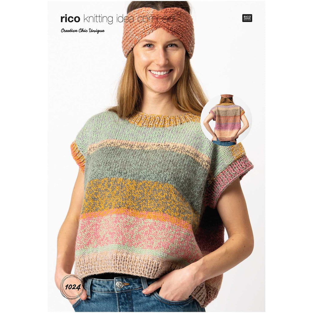 Patrón de Sweater Sin Mangas y Cintillo <br> Rico Knitting Idea Compact Pattern Nro. 1024