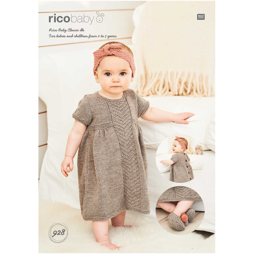 Patrón Vestido, Zapatos y Cintillo Bebé (0 a 5 años) <br> "Rico Knitting Idea Compact Pattern" Rico Baby Nro. 928