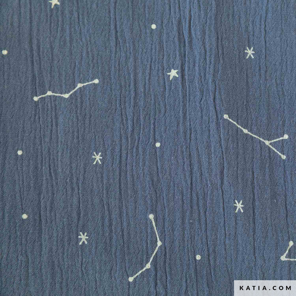 Tela Bambula Print Stars Blue (100% Algodón) <br>De Corte, 130cm de ancho