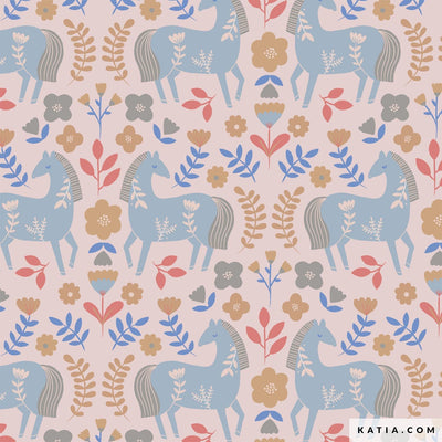 Tela Popelina Horses Countryside (100% Algodón)  De Corte, 150cm de ancho