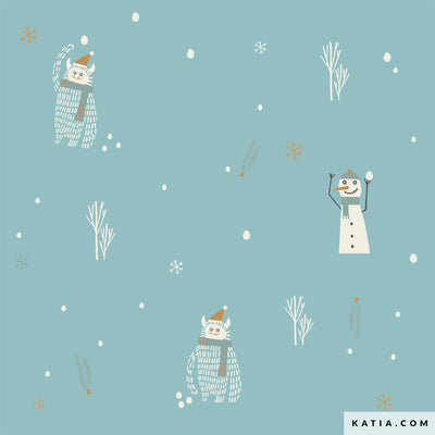 Tela Popelina Yeti & Snowman (100% Algodón) De Corte, 150cm de ancho