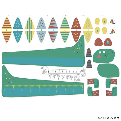 Tela Popelina Slim Panel Dinosaur Measurer (100% Algodón) De Corte, 140cm de ancho