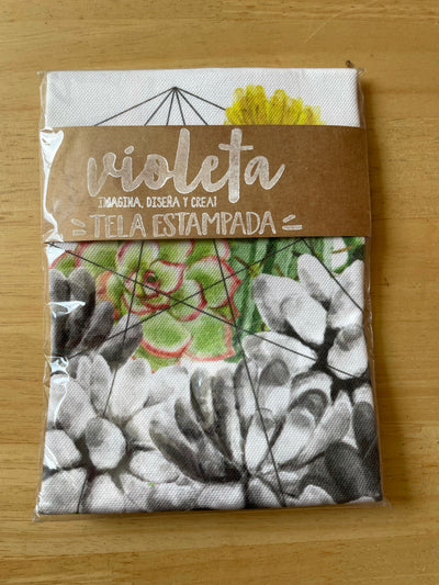 REMATE Tela para Bordar Diseño Suculentas + 4 Bobinas Plásticas Para Hilos